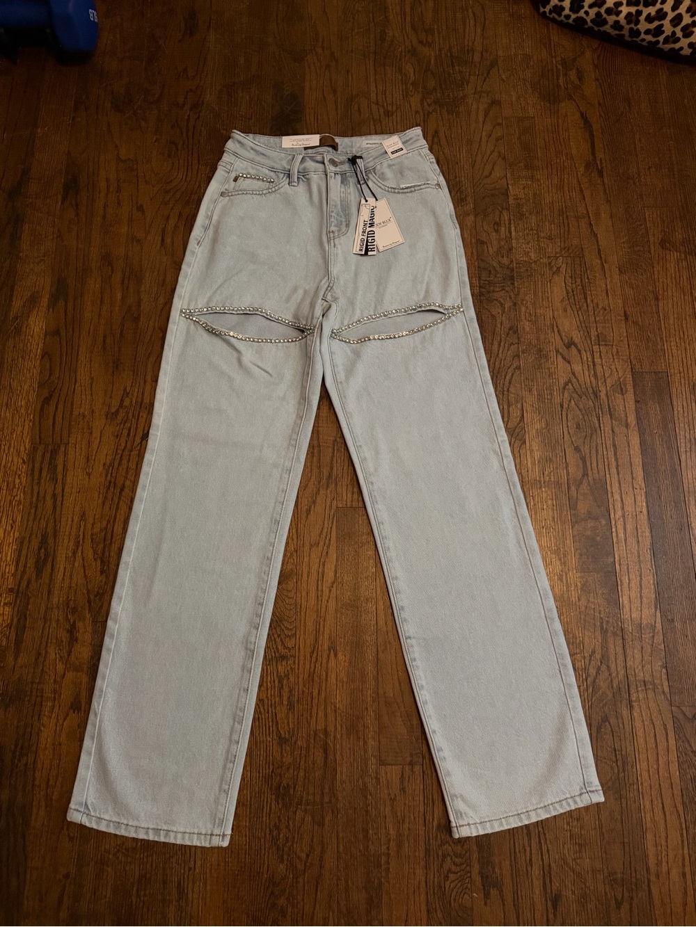 Judy Blue Light Blue High Waist Straight Leg Jeans with Studded Trim NWT 1/25